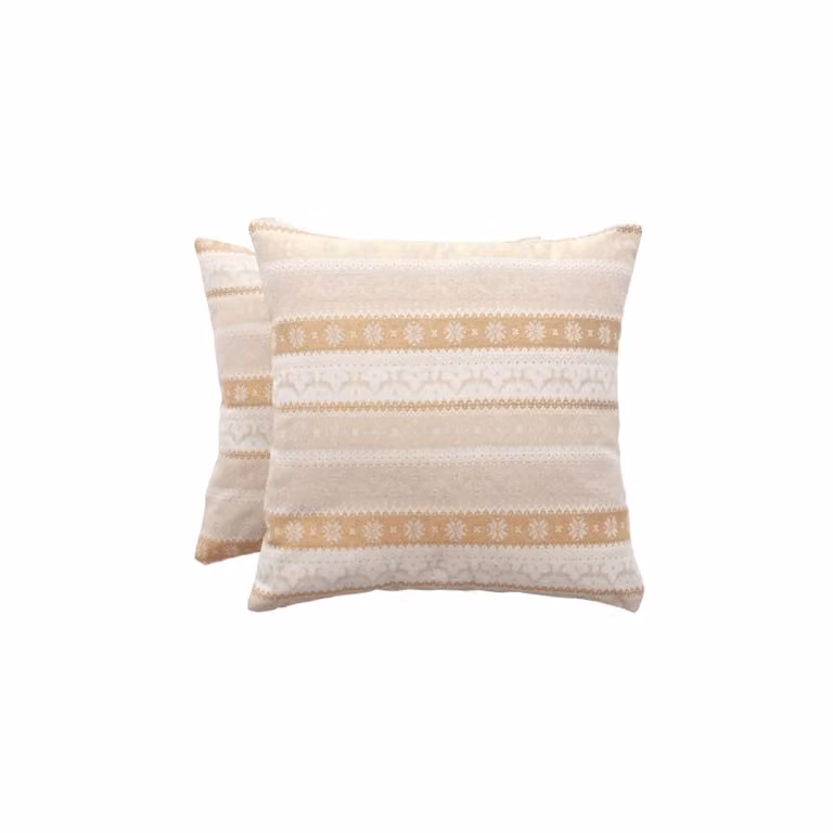 Lote de 2 fundas de cojín navideñas Gamusi de jacquard en algodón y poliéster, color beige y oro, 45 x 45 cm