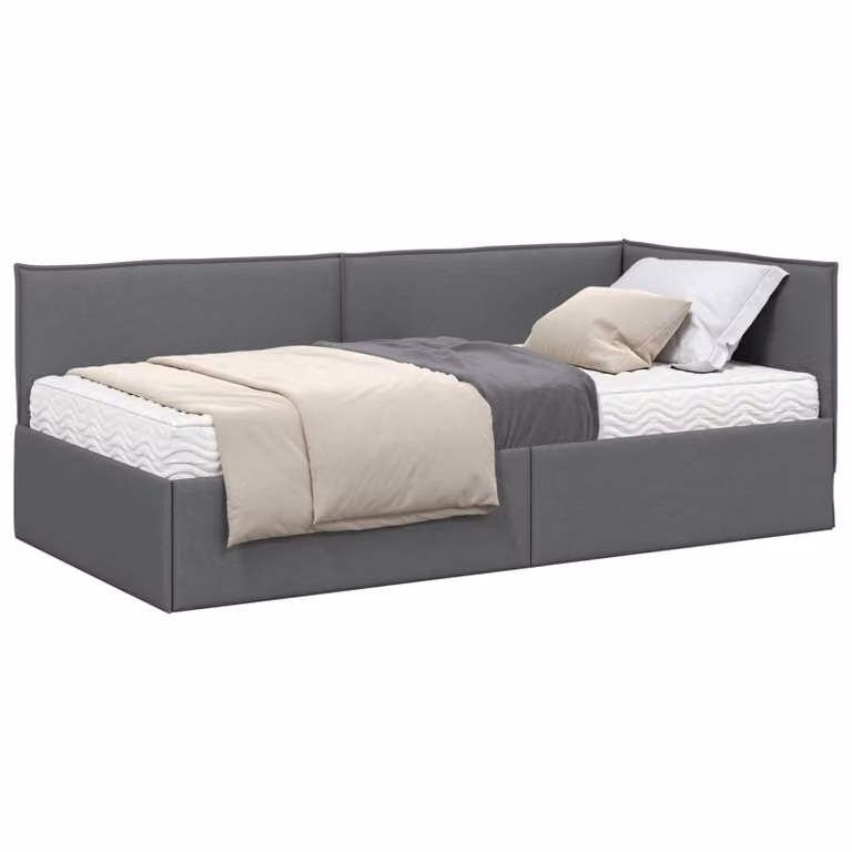 Estructura de cama de esquina con colchón vidaXL en gris, tapizada en terciopelo y madera de ingeniería, 90 x 200 cm