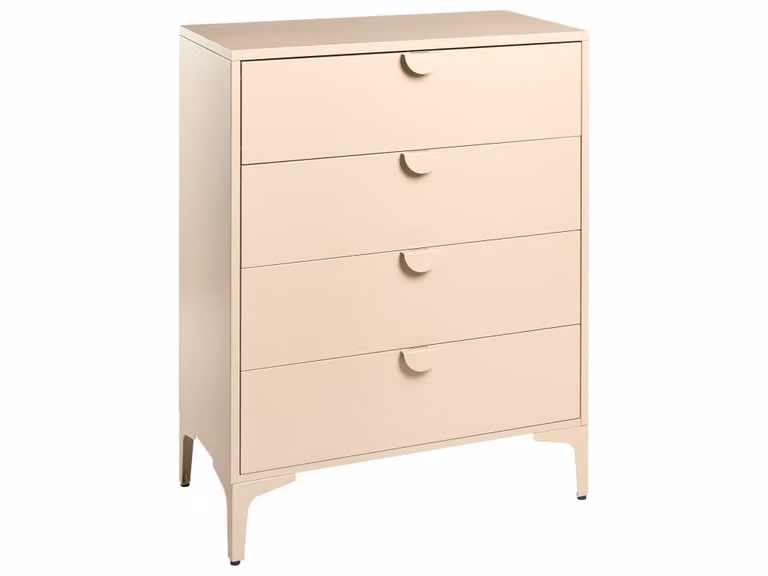 Cómoda de 4 cajones Beliani en metal color beige con sistema de cierre suave y estilo moderno
