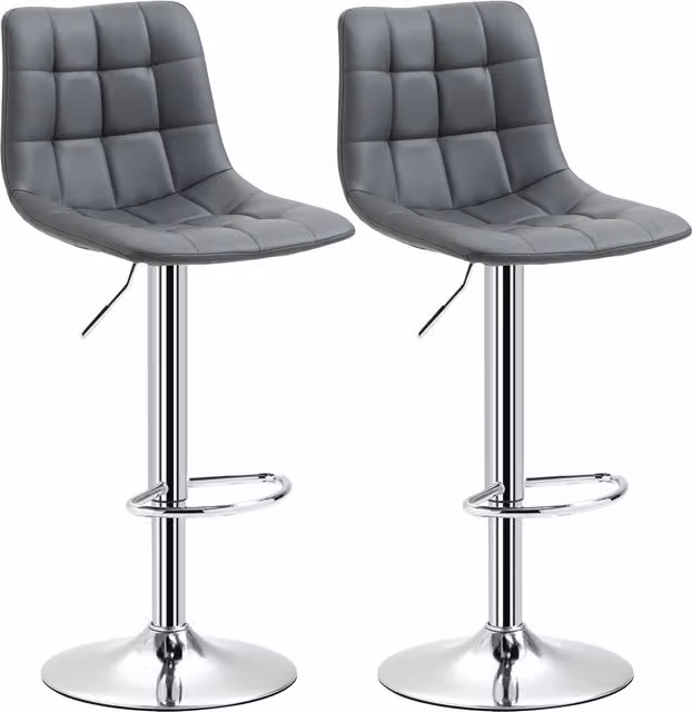 Juego de 2 taburetes de bar giratorios HOMCOM en polipiel gris con respaldo y reposapiés, An/P/Al: 42 x 45 x 89-110 cm