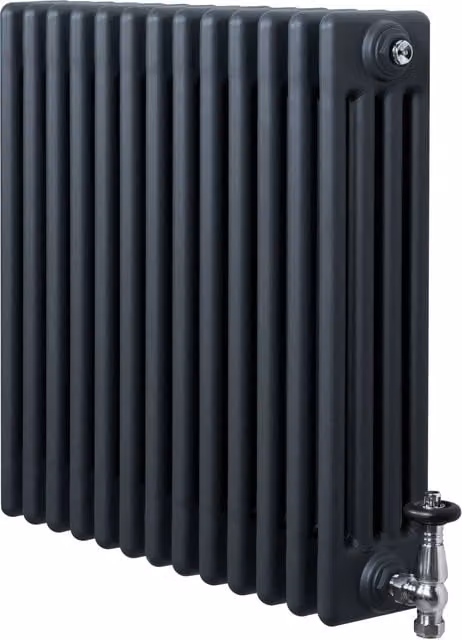 Radiador Horizontal de Acero Monster Shop de 4 Columnas en Gris Antracita con Válvulas Termostáticas y Soportes, An: 60 cm, Al: 60,5 cm