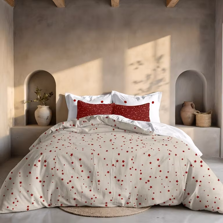 Funda nórdica de Navidad Decolores Home con diseño de estrellas en multicolor y blanco, fabricada en poliéster, An/An/Al: 200 x 200 cm