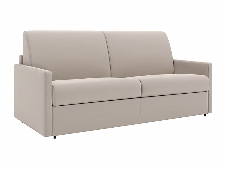 Sofá cama italiano de 2 plazas tapizado en tela beige con colchón de espuma fría y fundas extraíbles de 120 x 200 cm