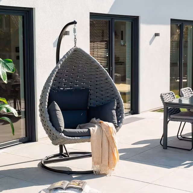 Silla colgante de malla de cuerda Home Deluxe CADEIRA gris claro para 1 plaza