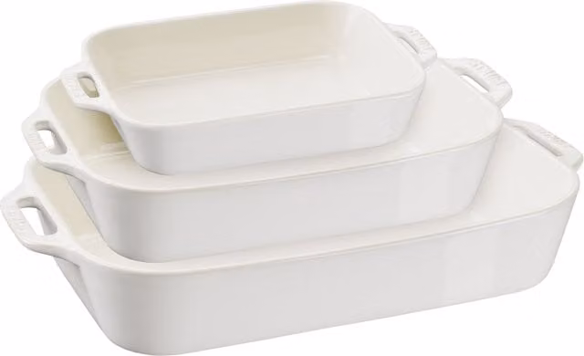 Set de 3 bandejas de horno para lasaña Staub de cerámica apilables, color blanco