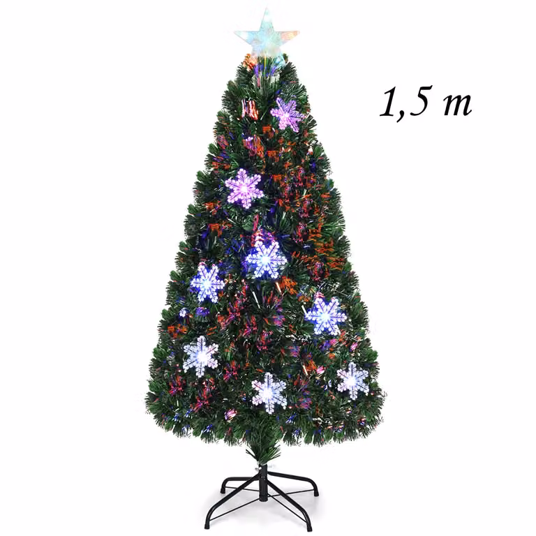 Árbol de Navidad Artificial Costway Verde con Fibra Óptica LED RGB Cambia Color y Soporte Metálico de 150 cm