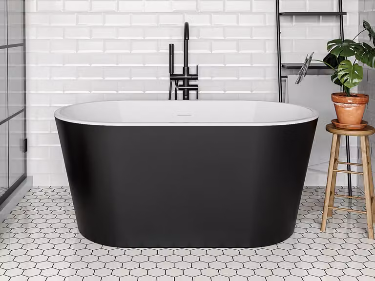 Bañera exenta ovalada de acrílico Vente-Unique en color negro, An/P/Al: 130 x 71 x 58 cm