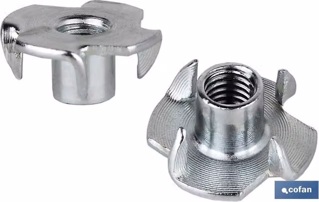 Tuerca clavable de 4 garras hexagonal de hierro zincado Cofan M-6, caja de 500 unidades, color plata
