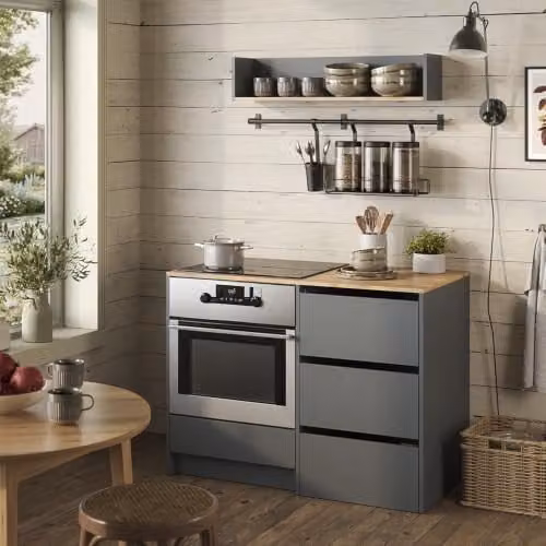 Mueble para horno Vicco Viktor en color antracita y marrón con 4 cajones internos An/P/Al: 60,3 x 62,4 x 113,6 cm