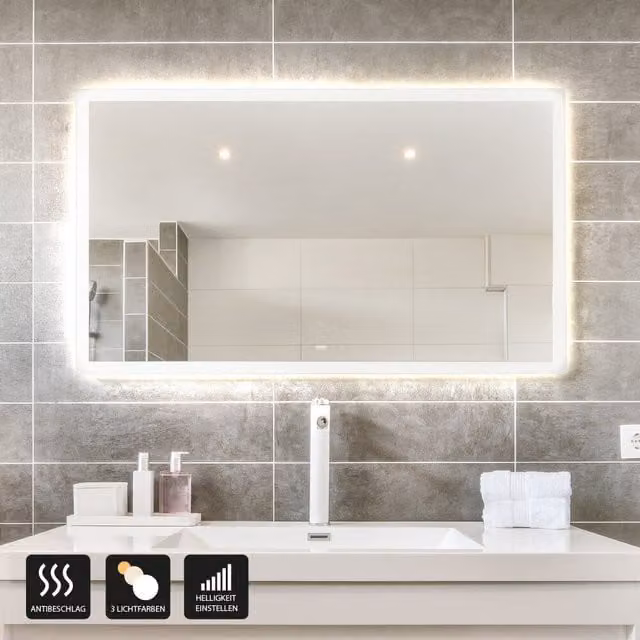 Espejo LED rectangular NOLA Home Deluxe con luz regulable y sensor táctil en color blanco, An: 90 cm, Al: 70 cm