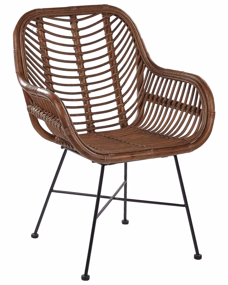 Sillón de ratán y metal Beliani Canora marrón con patas de metal negro para salón o comedor