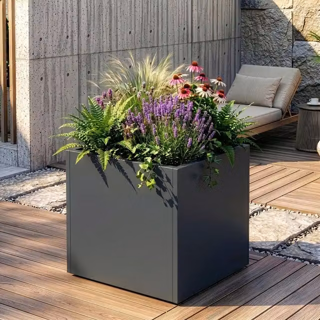 Jardinera Vaargel de acero galvanizado de casa.pro en color gris antracita, An/P/Al: 60 x 60 x 60 cm