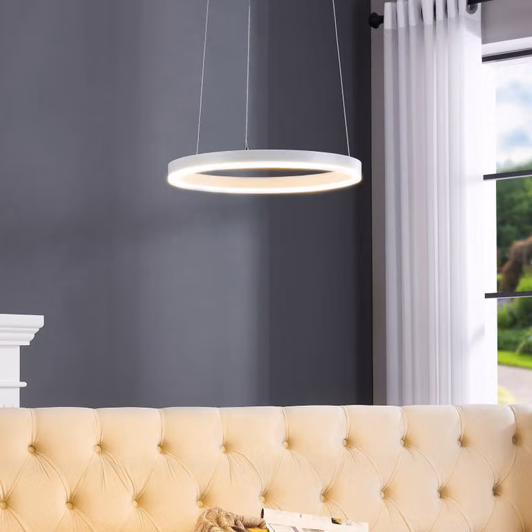 Lámpara colgante LED Arcchio de Albiona, diseño moderno en color blanco con acabado en metal y acrílico, regulable para cocina o comedor
