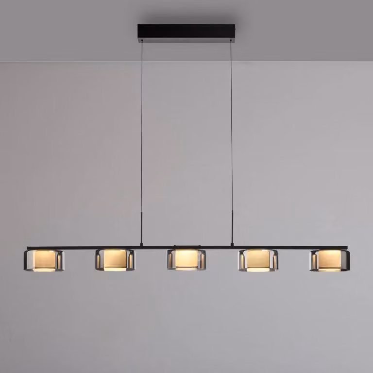 Lámpara colgante Rika de Paul Neuhaus en negro y cristal transparente, atenuable, ideal para salón o comedor