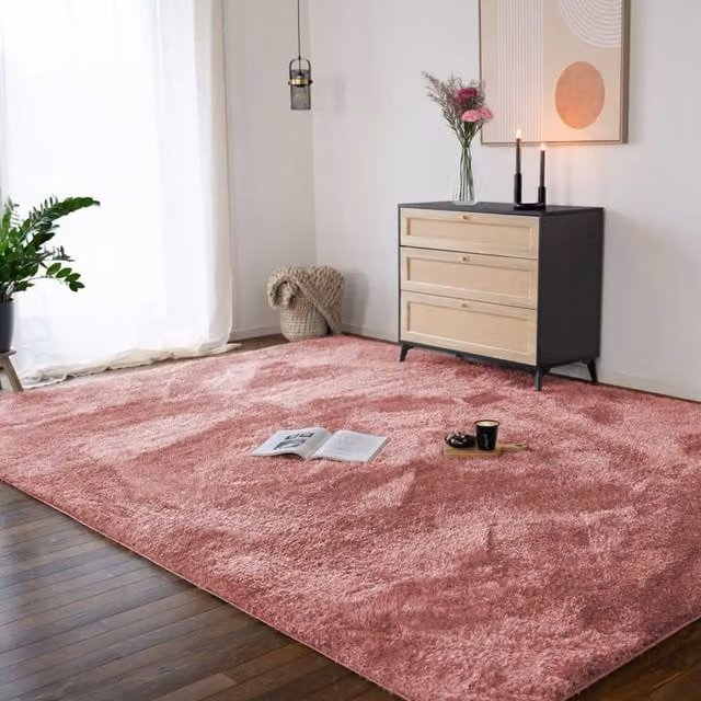 Alfombra de pelo alto SOFI de Home Deluxe, diseño moderno y liso en color rosa, An x P: 320 x 240 cm
