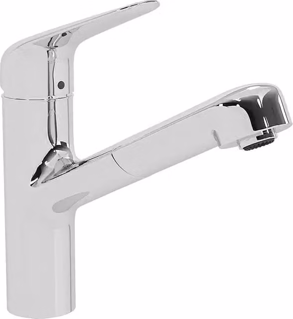 Grifo de cocina Hansgrohe Focus M42 con ducha, monomando y caño extraíble en color cromo brillante