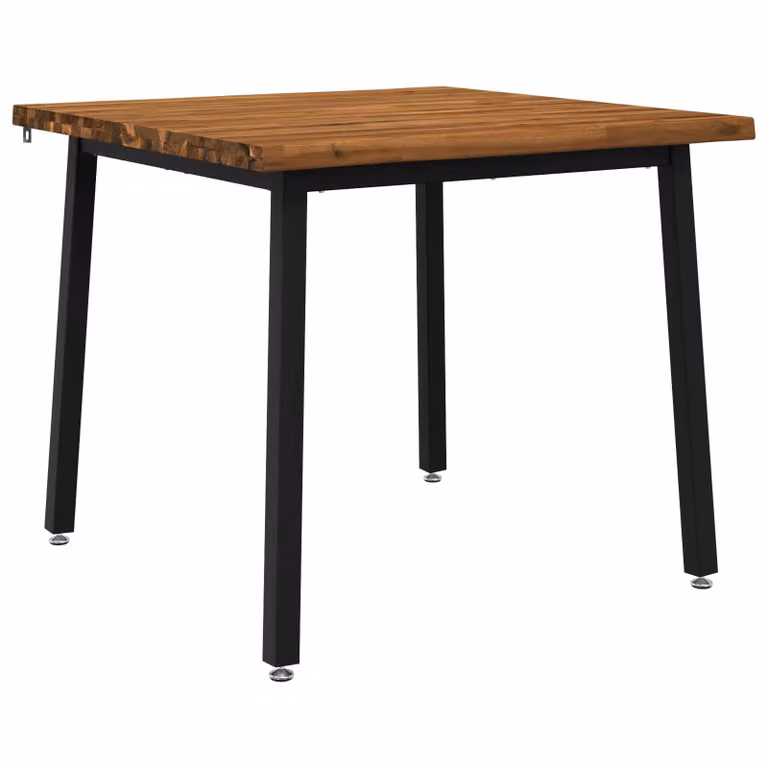 Mesa de comedor moderna vidaXL de madera de acacia sólida y metal, color marrón y negro, An/P/Al: 90 x 90 x 75 cm