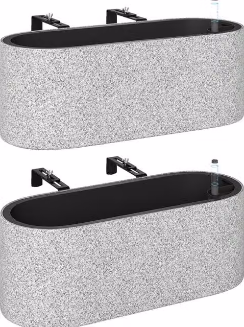 Set de 2 macetas colgantes Outsunny con sistema de drenaje y gancho, color gris claro, An/P/Al: 42 x 16 x 15 cm