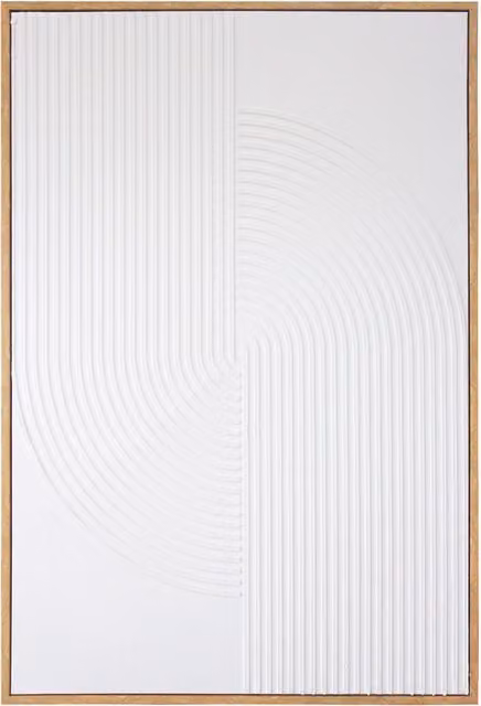 Cuadro decorativo abstracto con diseño geométrico en relieve 3D de Hispanohogar, color blanco, An/Al: 92 x 62 cm