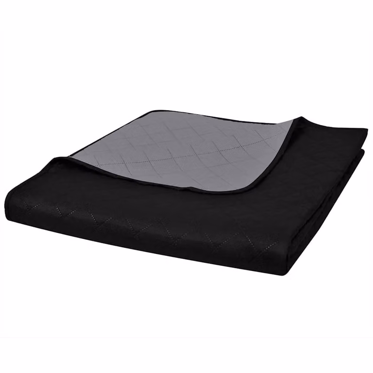 Colcha acolchada reversible vidaXL con diseño geométrico en negro y gris, An/P: 170 x 210 cm