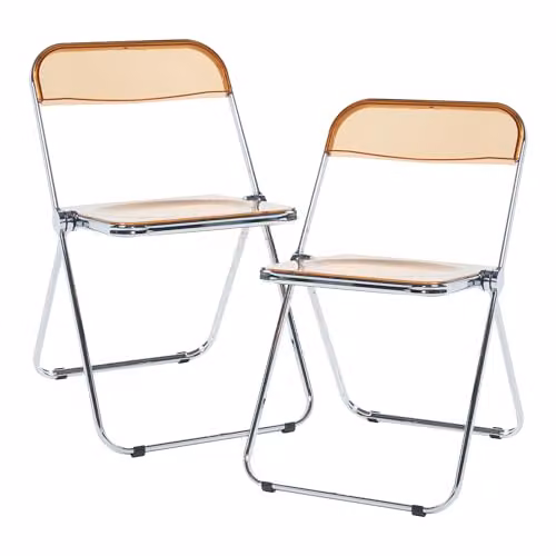 Juego de 2 sillas plegables en.casa Pornainen transparentes color naranja para hogar u oficina, diseño moderno de acero y plástico, Al x An x P: 74 x 46 x 47 cm