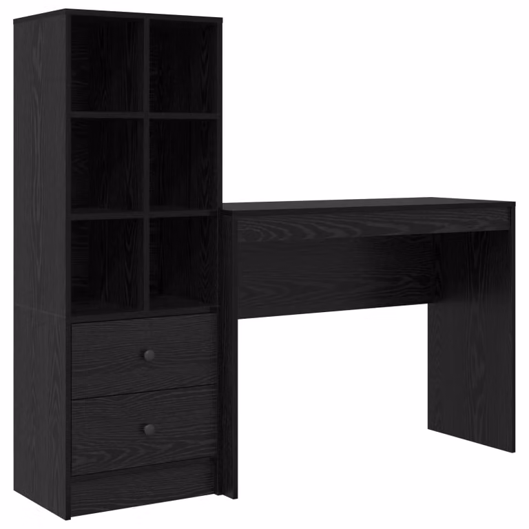 Set de 2 Escritorios Modernos vidaXL en Roble y Negro con Estantería An/P/Al: 145,5 x 40 x 127 cm