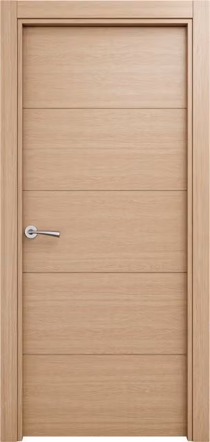 Puerta de interior maciza Garban lacada en roble miel con tapajuntas geométrico, apertura derecha, Ancho: 62,5 cm