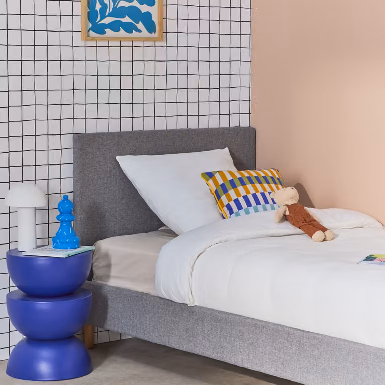 Cama con somier y cabecero SWEEEK en tela gris, An/P/Al: 96 x 202 x 88 cm