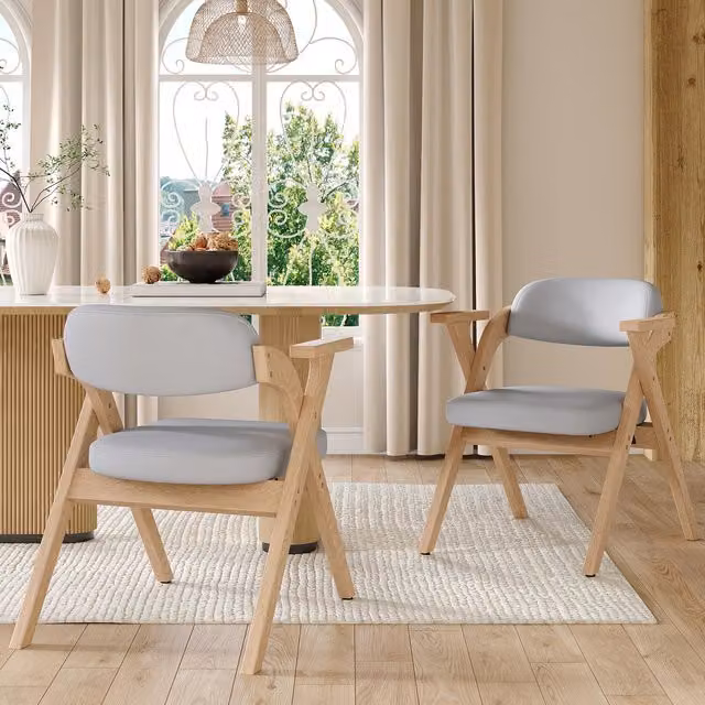 Lote de 2 sillas de comedor plegables Mivray de madera maciza y lino en color gris estilo moderno