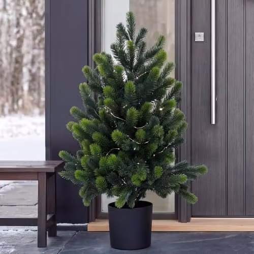 Árbol de Navidad artificial Mendler HWC-R29 de color verde y negro para mesa, fabricado en plástico y hormigón, Altura: 60 cm