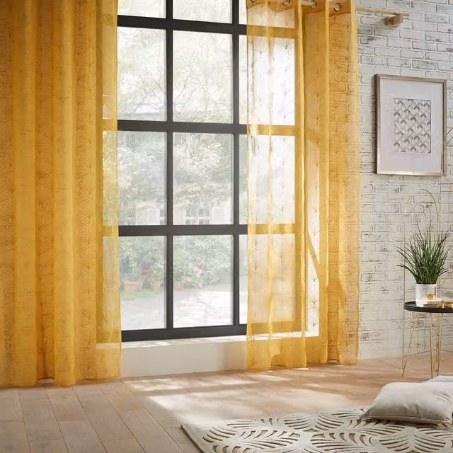 Visillo Atmosphera Mia de poliéster semitransparente con ojales, color amarillo, An/Al: 140 x 240 cm