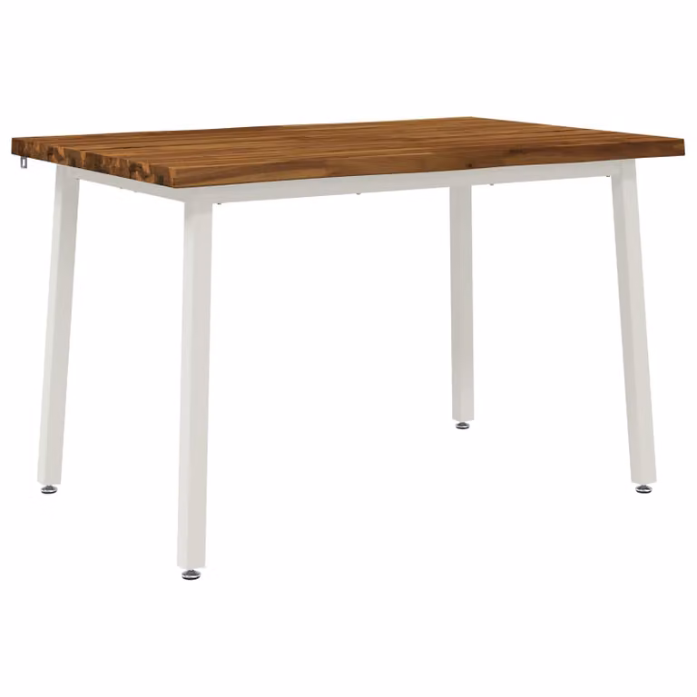 Mesa de comedor moderna vidaXL de madera de acacia con borde natural y patas de metal, An/P/Al: 110 x 55 x 75 cm