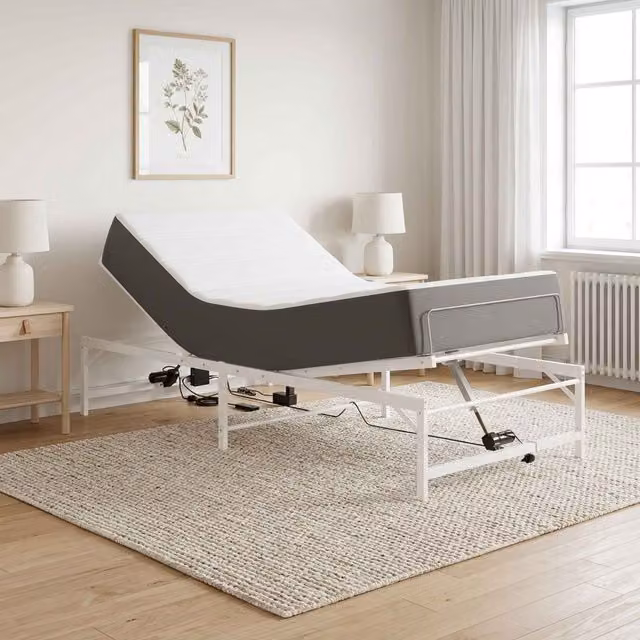 Estructura de cama eléctrica ajustable Maison exclusive en color blanco, An/P/Al: 107 x 201 x 49 cm