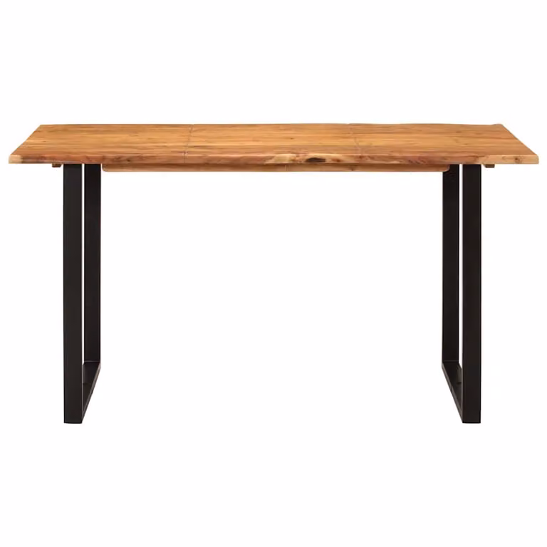 Mesa de comedor rectangular de madera de acacia y metal vidaXL con acabado live edge en marrón y negro, An/P/Al: 140 x 70 x 76 cm