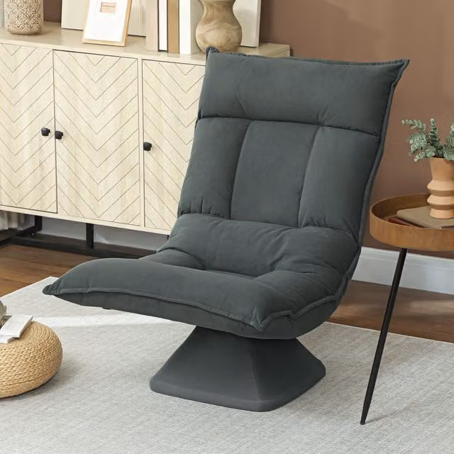 Silla de suelo giratoria HOMCOM con respaldo ajustable en 5 posiciones, tapizada, gris