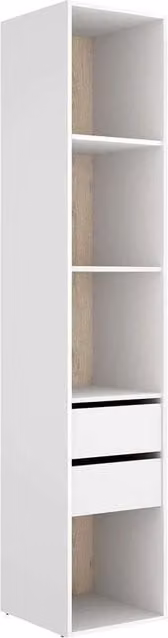 Vestidor Reus DKT blanco con estantes y cajones internos, Al: 205 cm, An: 45 cm, P: 45 cm