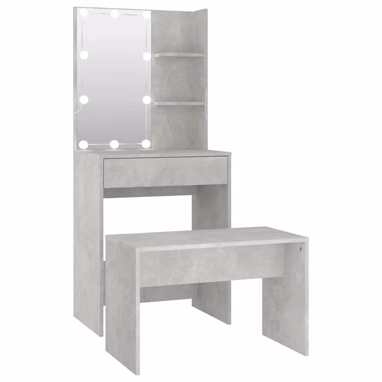 Juego de tocador moderno con LED vidaXL en color gris mate, An/P/Al: 140 x 60 x 40 cm