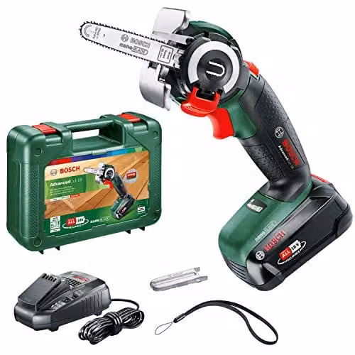 Sierra a batería Bosch NanoBlade AdvancedCut 18V con batería recargable en colores negro, verde, rojo y plata