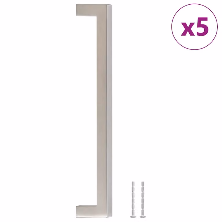Set de 5 tiradores para armarios vidaXL en acero inoxidable plateado con acabado cepillado, longitud 192 mm