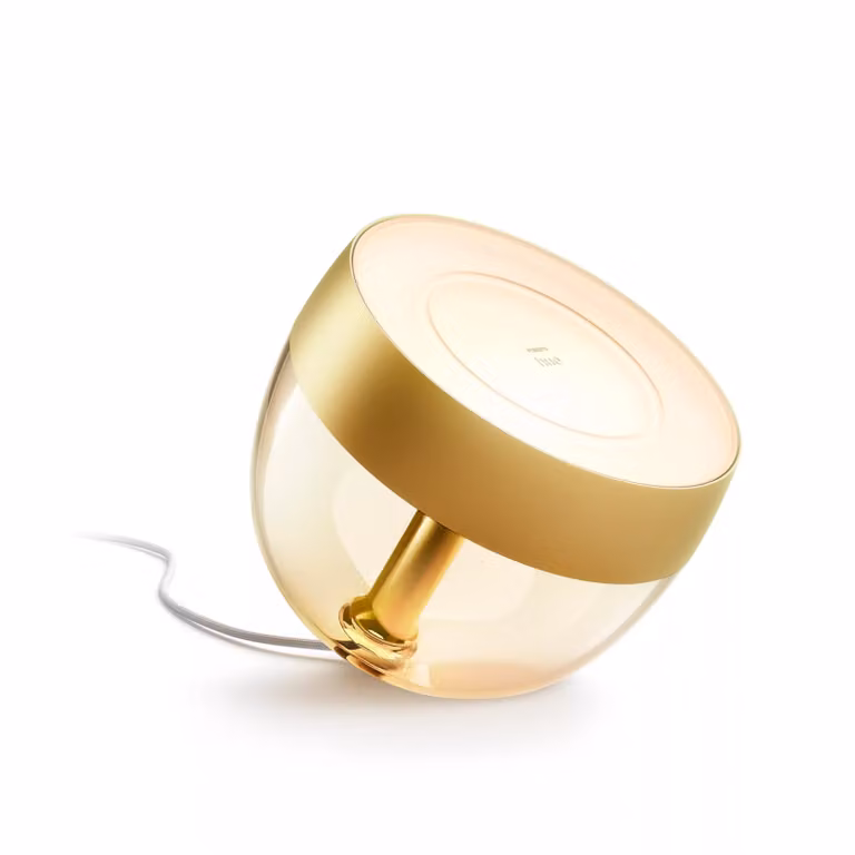 Lámpara de mesa Philips Hue Iris White & Color Ambiance en color oro/latón con efecto LED RGB