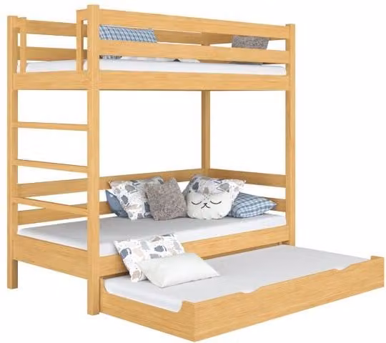 Litera de madera de pino natural con cajones para niños en acabado madera natural