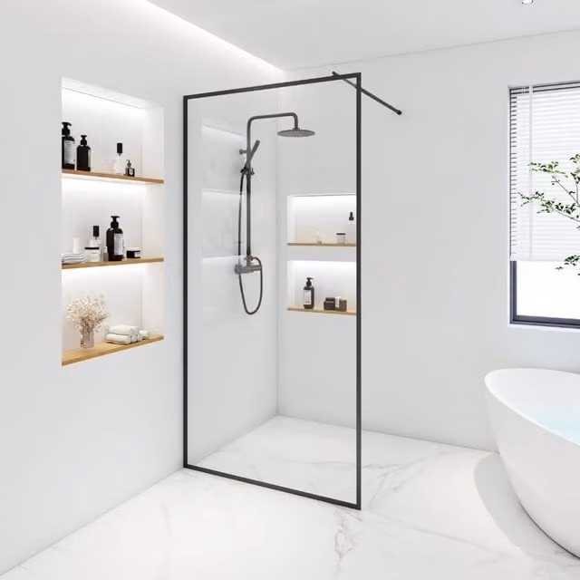 Cabina de ducha de nicho Home Deluxe ESG BAKI rectangular de cristal transparente con marco negro, An/P: 100 x 200 cm