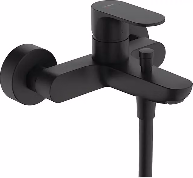 Grifo monomando para bañera Hansgrohe Rebris S en negro mate con función de spray y ahorro de agua, Profundidad: 19,1 cm