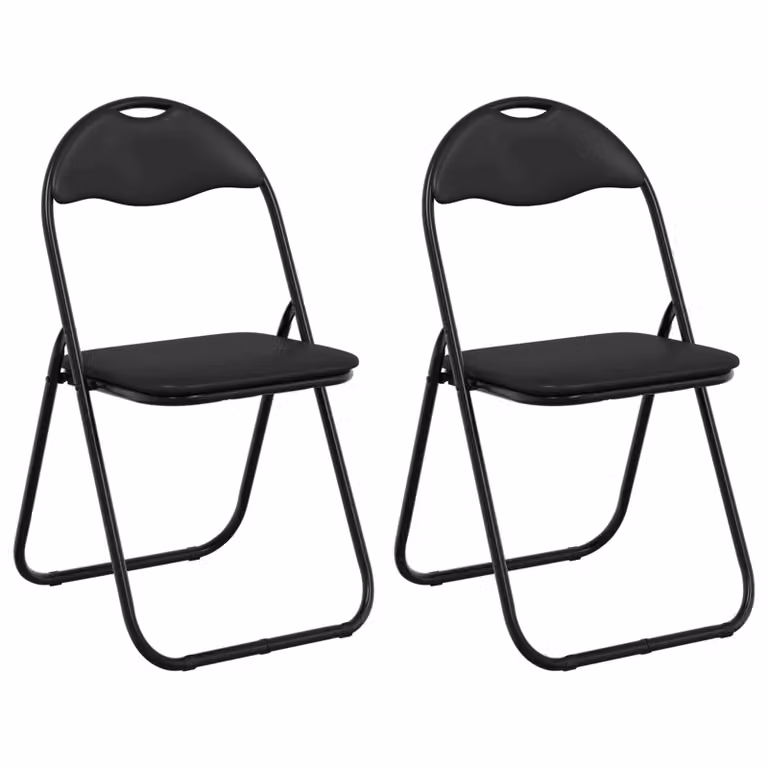 Set de 2 sillas plegables vidaXL en cuero sintético negro para comedor o despacho, An/P/Al: 48 x 43,5 x 81 cm