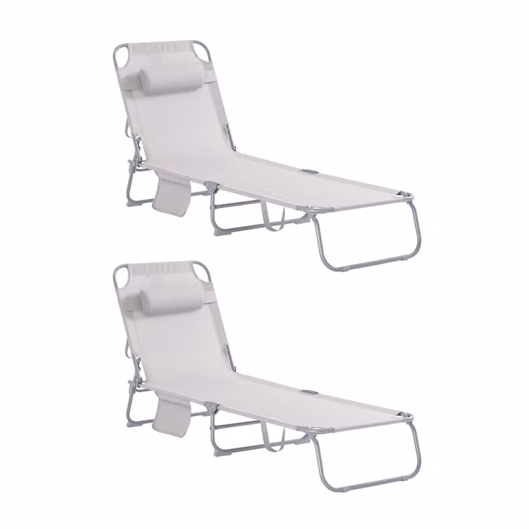 Set de 2 tumbonas plegables Sobuy de acero con almohada ajustable en color beige y tejido textilene para jardín o terraza