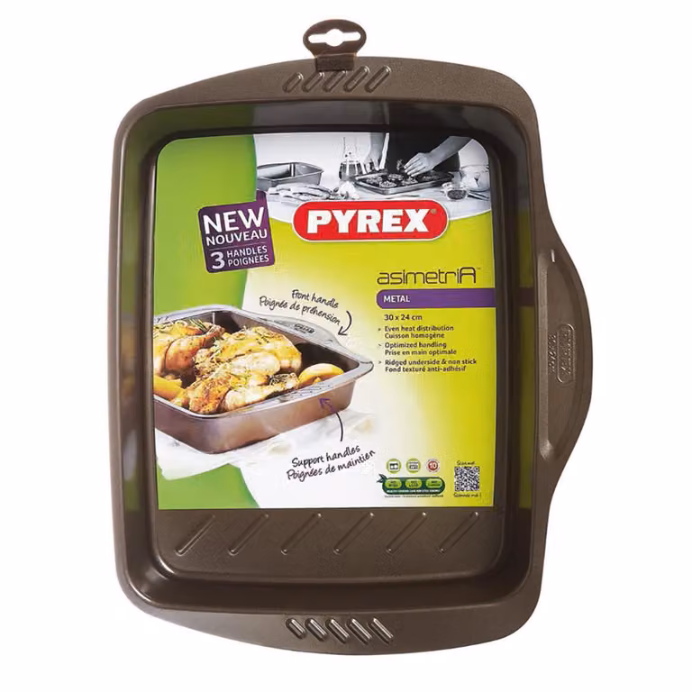 Fuente rectangular de asado Asimetría Pyrex de acero en color beige y marrón, An/P: 35 x 27 cm