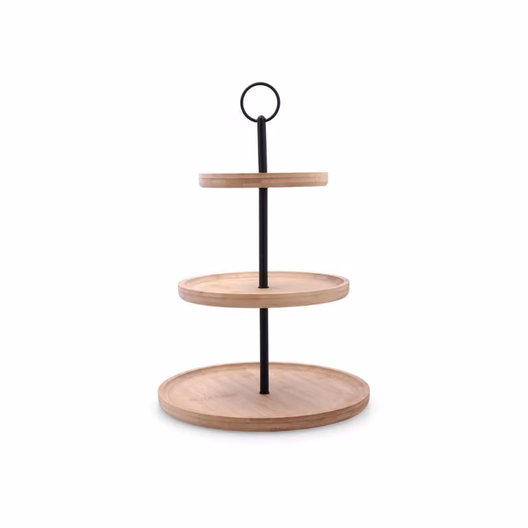 Expositor de bambú de 3 niveles redondo Casa Viva en color marrón y negro Ø25/20/15 cm