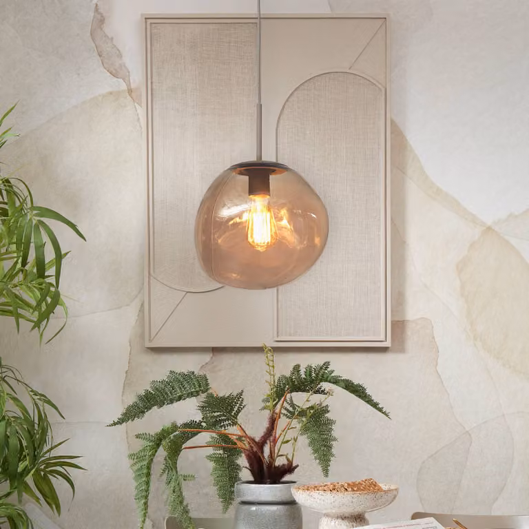 Lámpara colgante Helsinki de IT´S ABOUT ROMI en cristal beige y ámbar, atenuable y de estilo moderno para cocina