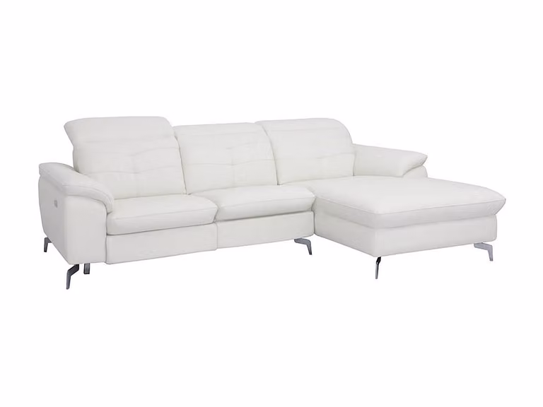 Sofá rinconera relax eléctrico LISMORE de VENTE-UNIQUE en piel de búfalo color blanco con ángulo derecho
