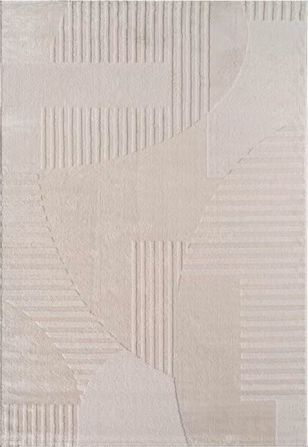 Alfombra moderna Sumo color beige con diseño geométrico y efecto alto y bajo, An/P: 80 x 150 cm